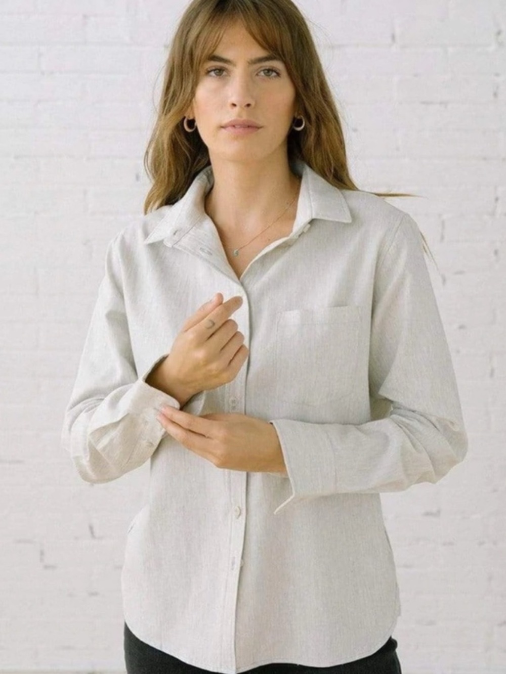 Tradlands Jessica Gray Button Down Shirt Women XS Classic Oxford Minimalist
